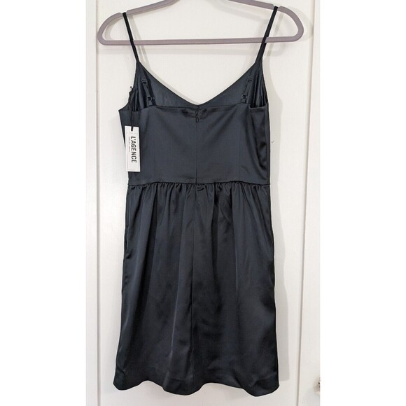L'Agence Stretch Satin Short Black Dress Spaghetti Straps Pockets Size 2 *READ* - Picture 3 of 10